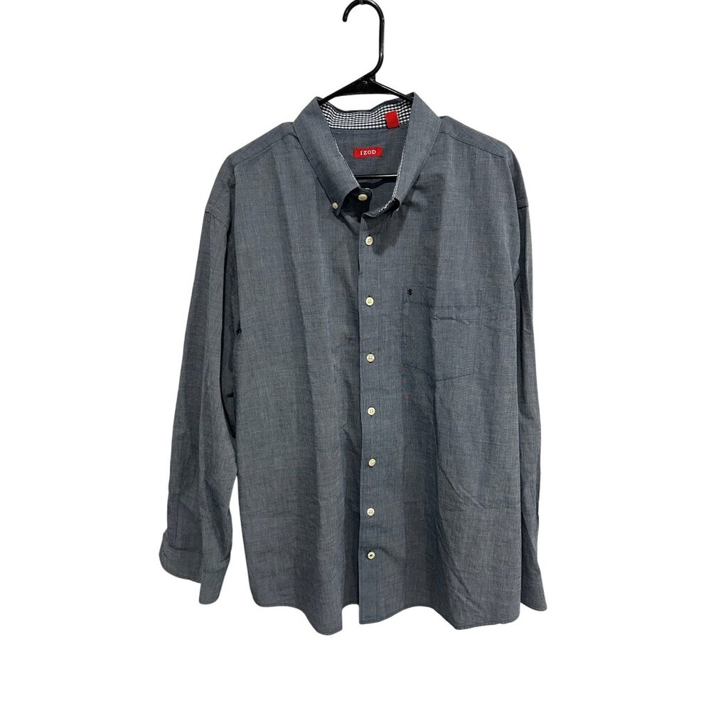 Izod Long Sleeve Button Down Shirt Gray Black Sz 2XL Cotton Formal Office Wear
